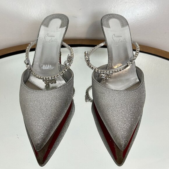 CHRISTIAN LOUBOUTIN Planet Queen 70 Glitter Leather Pump in Silver Glitter - Picture 4 of 15